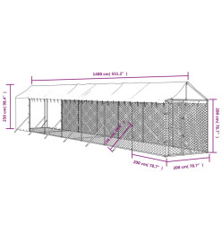 Chenil d'extérieur pour chiens avec toit argenté 2x14x2,5 m