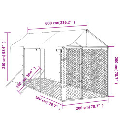 Chenil d'extérieur pour chiens avec toit argenté 2x6x2,5 m