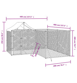 Chenil d'extérieur pour chiens avec toit argenté 4x4x2,5 m