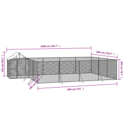 Chenil d'extérieur pour chiens avec toit argenté 10x6x2,5 m