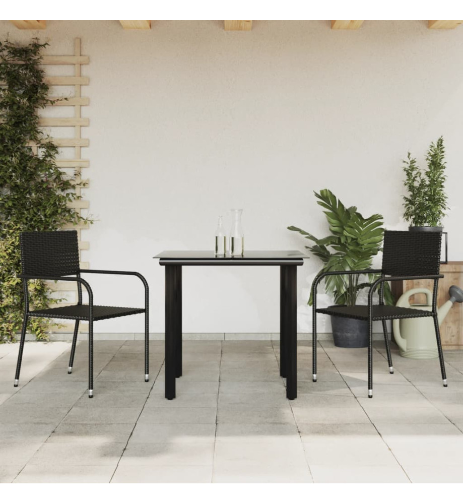 Ensemble à manger de jardin 3 pcs noir résine tressée et acier