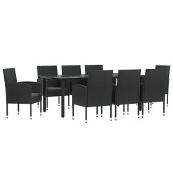 Ensemble à manger de jardin 9 pcs noir résine tressée et acier