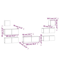 Ensemble de meubles TV 7 pcs Noir Bois d'ingénierie