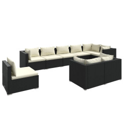 Salon de jardin 9 pcs avec coussins Résine tressée Noir