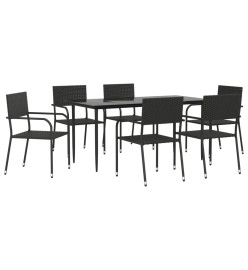 Ensemble à manger de jardin 7 pcs noir résine tressée et acier