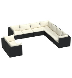 Salon de jardin 9 pcs avec coussins Noir Résine tressée