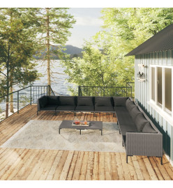 Salon de jardin 10 pcs avec coussins Résine tressée Gris foncé