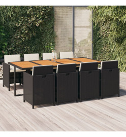 Ensemble à dîner de jardin coussins 9 pcs Résine tressée Noir