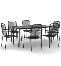 Ensemble à dîner de jardin 7 pcs Noir Corde de coton et acier