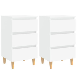 Tables de chevet avec pieds en bois 2 pcs Blanc 40x35x69 cm