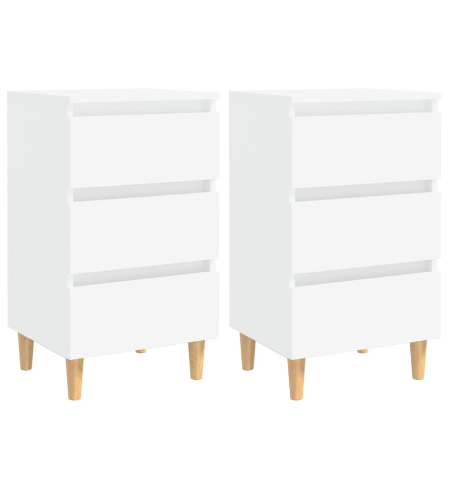 Tables de chevet avec pieds en bois 2 pcs Blanc 40x35x69 cm