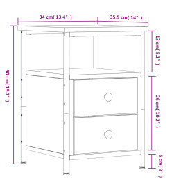 Table de chevet chêne marron 34x35,5x50 cm bois d'ingénierie