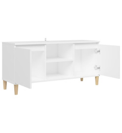 Meuble TV avec pieds en bois massif Blanc 103,5x35x50 cm