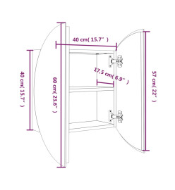 Armoire de salle de bain miroir rond et LED Gris 40x40x17,5 cm