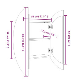 Armoire de salle de bain miroir rond et LED Noir 54x54x17,5 cm