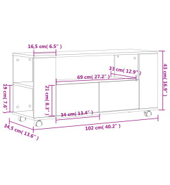 Meuble TV chêne fumé 102x34,5x43 cm bois d'ingénierie