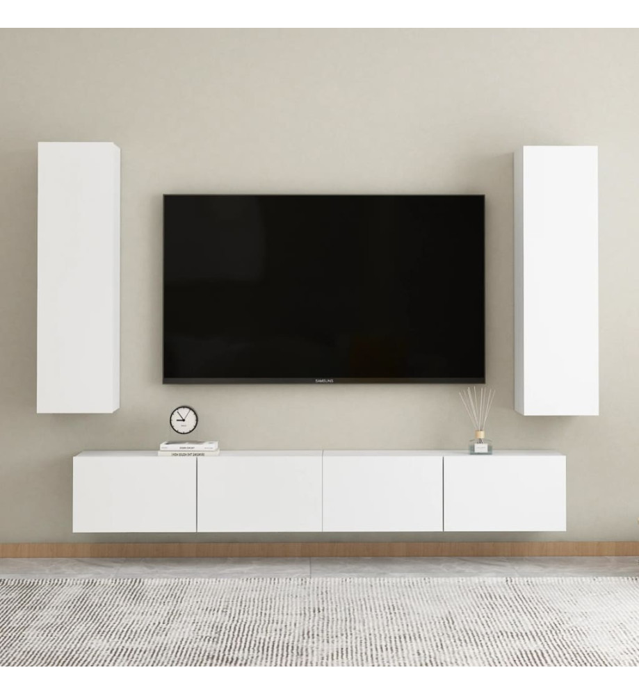 Ensemble de meubles TV 4 pcs Blanc Aggloméré