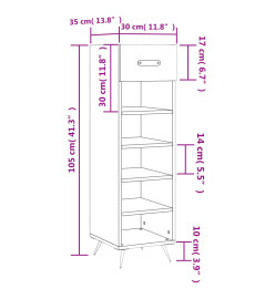 Meuble à chaussures chêne fumé 30x35x105 cm bois d'ingénierie