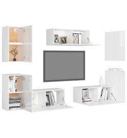 Ensemble de meubles TV 7 pcs Blanc brillant Aggloméré