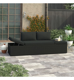 Chaise longue avec coussins Résine tressée Noir