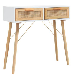 Table console Blanc 80x30x75 cm Bois massif pin /rotin naturel