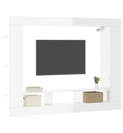 Meuble TV blanc brillant 152x22x113 cm bois d'ingénierie