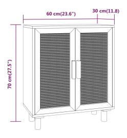 Buffet Blanc 60x30x70 cm Bois de pin massif et rotin naturel