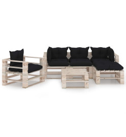 Salon palette de jardin 6 pcs avec coussins bois de pin