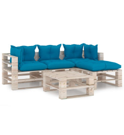 Salon palette de jardin 5 pcs avec coussins bois de pin