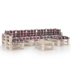 Salon de jardin palette 8 pcs avec coussins bois de pin