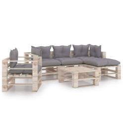 Salon palette de jardin 6 pcs avec coussins bois de pin