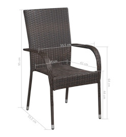 Chaises empilables d'extérieur 2 pcs Résine tressée Marron