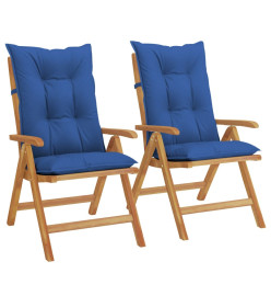 Chaises de jardin inclinables 2pcs et coussins bois massif teck