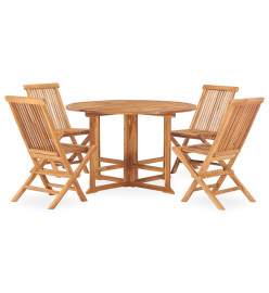 Mobilier à dîner d'extérieur pliable 5 pcs Bois solide de teck