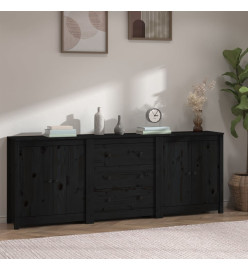 Buffet Noir 210x35x80 cm Bois massif de pin