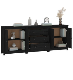 Buffet Noir 210x35x80 cm Bois massif de pin