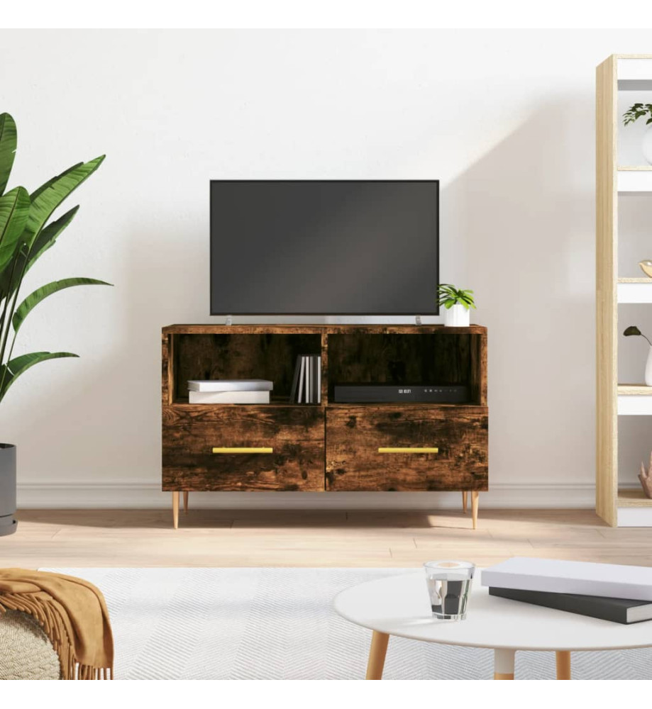 Meuble TV Chêne fumé 80x36x50 cm Bois d'ingénierie