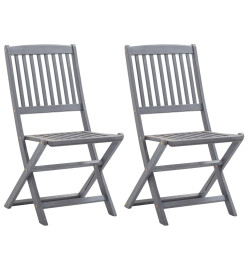 Chaises pliables d'extérieur 2 pcs avec coussins Bois d'acacia