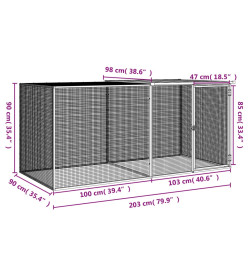 Poulailler avec toit gris clair 203x98x90 cm acier galvanisé