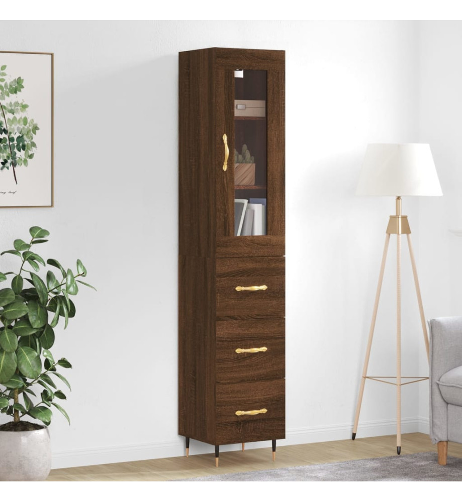 Buffet haut Chêne marron 34,5x34x180 cm Bois d'ingénierie