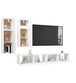 Ensemble de meuble TV 4 pcs Blanc Aggloméré