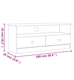 Meuble TV et tiroirs ALTA blanc 100x35x41 cm bois massif de pin