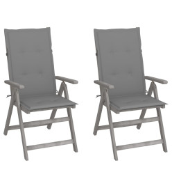 Chaises inclinables de jardin 2 pcs avec coussins Bois d'acacia