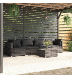 Salon de jardin 5 pcs avec coussins résine tressée gris