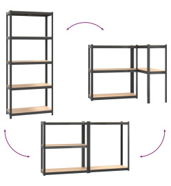 Étagère de rangement 5 niveaux Anthracite Acier bois ingénierie