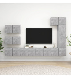 Ensemble de meuble TV 8 pcs Gris béton Aggloméré