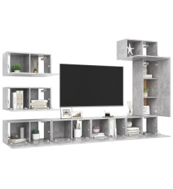 Ensemble de meuble TV 8 pcs Gris béton Aggloméré