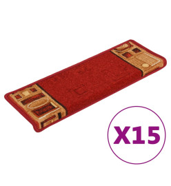 Tapis d'escalier autocollants 15 pcs 65x21x4 cm Rouge