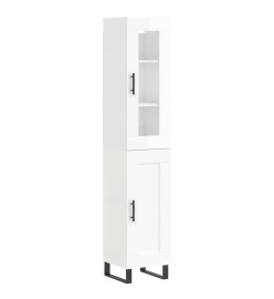 Buffet haut Blanc brillant 34,5x34x180 cm Bois d'ingénierie