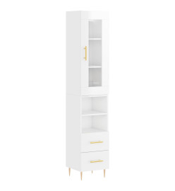 Buffet haut Blanc brillant 34,5x34x180 cm Bois d'ingénierie